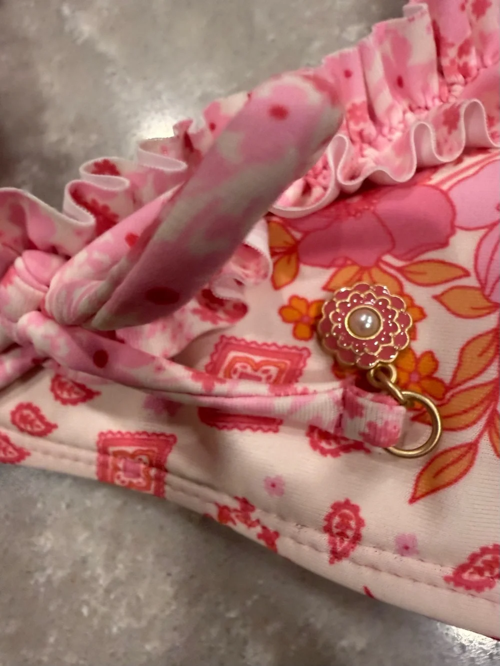 Jessica Simpson Reversible Pink White Floral Ruffle Bikini Set XS NWT